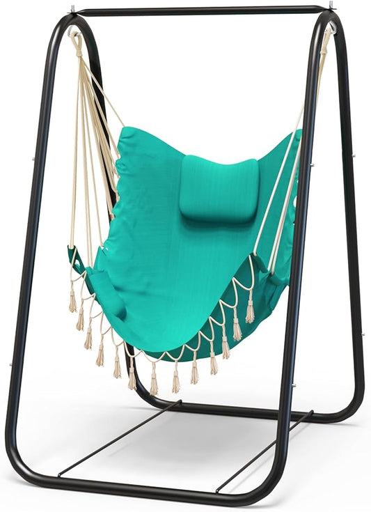G TALECO GEAR Hammock Chair with Stand,Heavy-Duty and Rustproof Hanging Chair with Stand,Hammock Swing Chair Stand,for Indoor Outdoor Patio Yard Garden Porch (Aqua)