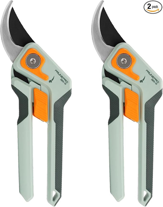 PrunePro 8" Professional Pruning Shears for Gardening 2 Pack Bypass Hand Pruner Stainless Steel Sharp Garden Scissors Plant Flower Rose Garden Clipper