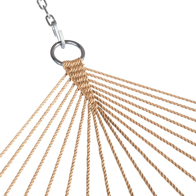 Lazy Daze Hammocks 10.5 FT Double 2 Person Caribbean Rope Hammock, Hand Woven Polyester Hammock with Spreader Bars, for Outside Outdoor Backyard Patio Poolside, 450 LBS Capacity, Tan