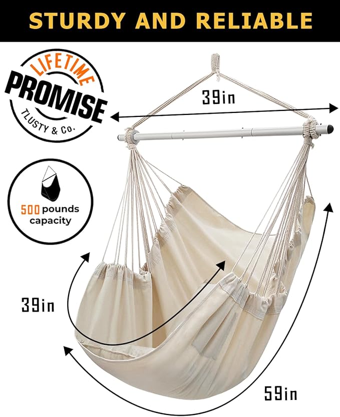ADVOKAIR Hammock Chair Swing, Heavy-Duty Hanging Rope Swing Seat Supports 500 Lbs, Ideal for Outdoor Patio, Backyard, Porch, Deck & Indoor Bedroom Use