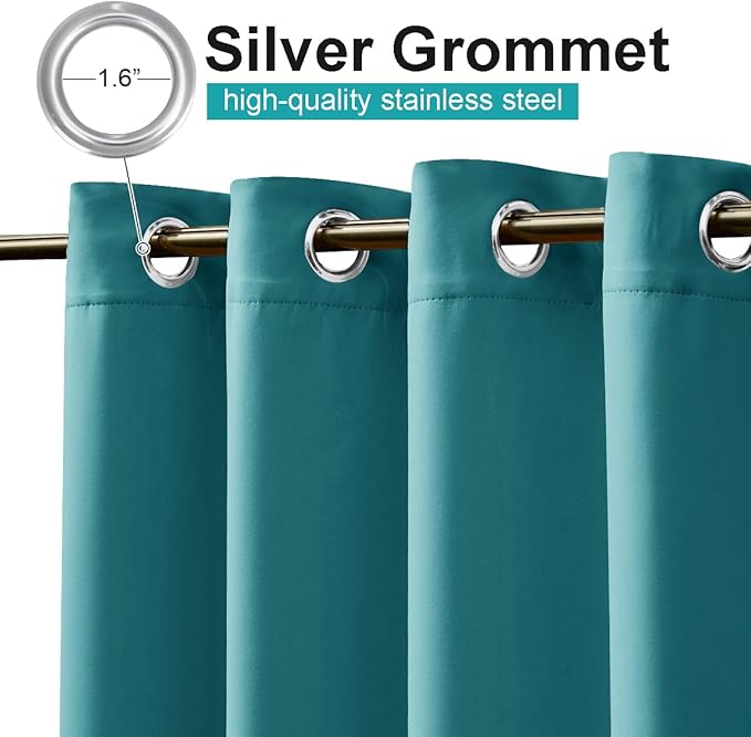 NICETOWN Blackout Top & Bottom Grommet Outdoor Curtains for Patio Waterproof Set of 2, Wind-Break Thermal Outdoor Drapes Cold & Heat Block Keep Privacy for Pergola, Peacock Teal, W52 x L84
