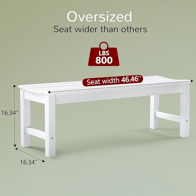 Stoog Outdoor Bench, 2-Person Patio Backless Bench, Outdoor Benches Weatherproof with 800 lbs Weight Capacity, Never Rot or Fade, White
