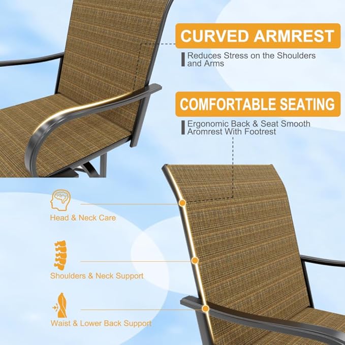 GarveeLife 4 Piece Outdoor Swivel Bar Chairs, Patio High Swivel Bar Stools, All Weather High Back and Armrest Patio Chairs, Outdoor Rotating BarChair Counter Height for Deck Lawn Garden Backyard