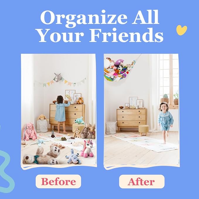 Lilly's Love Stuffed Animal Hammock | Corner Hanging Organizer, Toy Storage, Stuffed Animal Storage Net | Made From Quality Fishing Net, Holds 12lbs | 67"x47"x47" (Pink)
