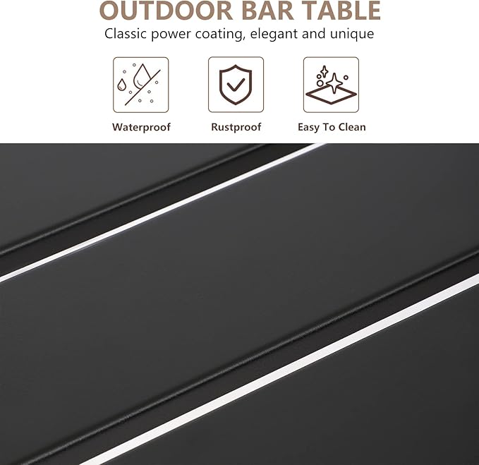 Outdoor Bar Table, Patio Counter Height Bar Table, 55" Rectangle Bar Tables for Patio, Garden, Yard, Balcony, Poolside (Black)