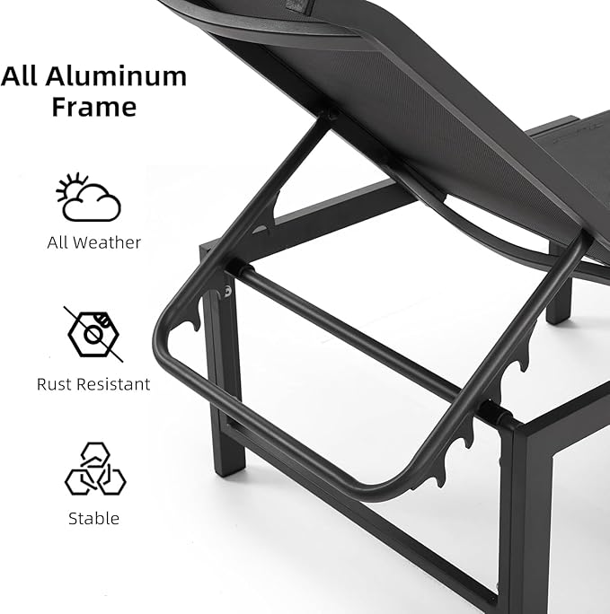 Outdoor Pool Lounge Chairs, Patio Aluminum Chaise Lounge, Five-Position Recliner Loungers for Poolside Yard Balcony Deck Beach (Grey, 4 pc)