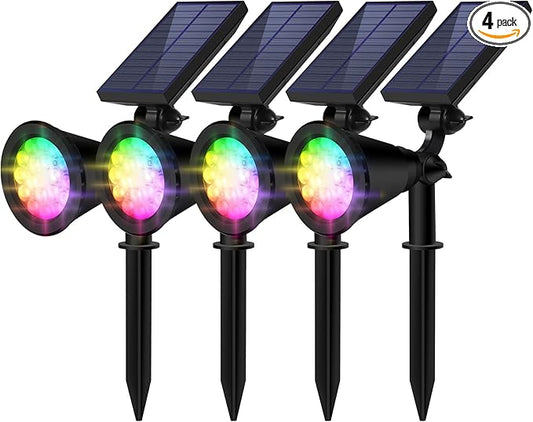 Solar Spot Lights Outdoor Waterproof, 18 LED Solar Powered Landscape Lighting Low Voltage Auto On/Off for Garden, Yard, Tree, Flag, Wall, Pathway, 4 Pack