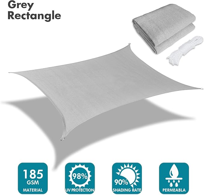 KANAGAWA Sun Shade Sail 13'x20' Gray Rectangle UV Block Canopy Awning Shelter Fabric Cloth Screen for Outdoor Patio Garden Backyard