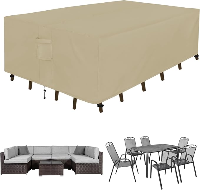 Easy-Going Rectangle Patio Furniture Cover Waterproof Outdoor Dining Table and Chair Cover Anti-UV Outside Sectional Sofa Set Covers (130"L x 84"W x 28"H, Camel)