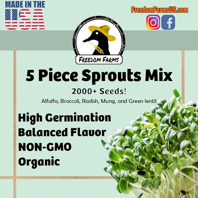 1 lb Salad Style Bean Sprout Starter Seeds - 46 Servings per Bag! - Non-GMO Organic - Sprouting Mix - Includes Alfalfa, Broccoli, Radish, Mung, and Green Lentil