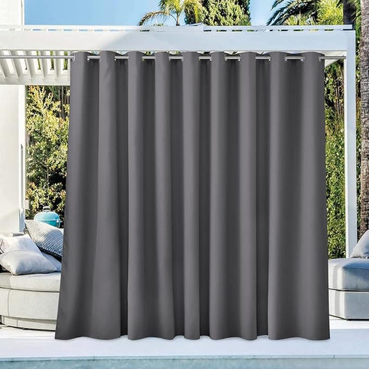 NICETOWN Patio Outdoor Curtain 140" Extra Wide Waterproof for Porch, Grommet Vertical Blinds Thermal Insulated Blackout Divider Drape for Outside Balcony/Lounge, Grey, 1 Panel, 84" Long