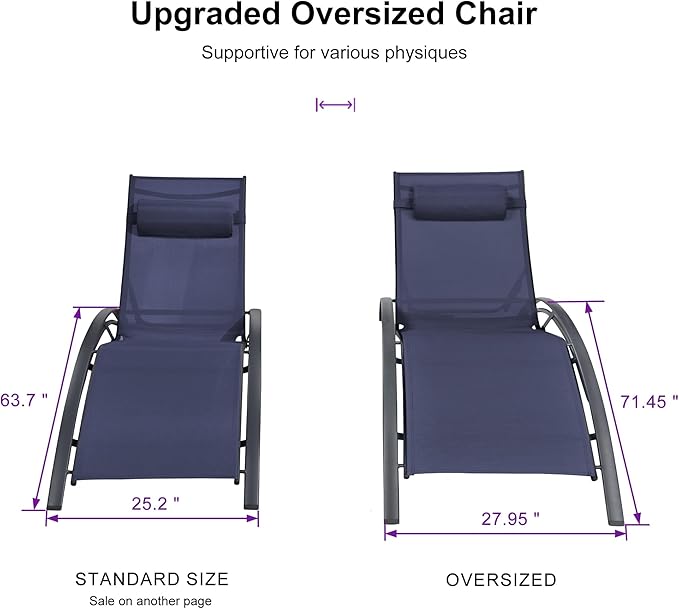PURPLE LEAF Patio Oversized Chaise Lounge Chair Set with Side Table Pool Adjustable Recliner Chairs for Outside Beach Outdoor Sunbathing Tanning Poolside Lounger Chair