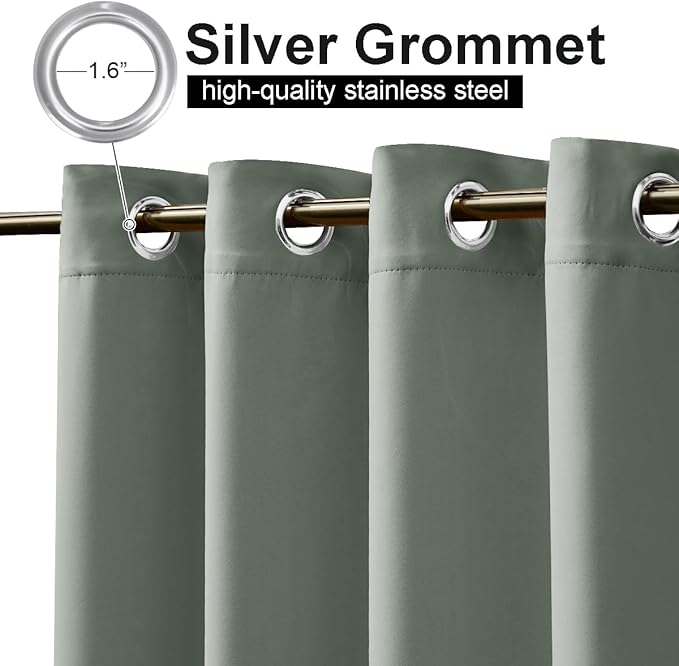 NICETOWN Outdoor Curtains for Patio Waterproof & Windproof 2 Panels, Rustproof Top and Bottom Grommet Heat & Cold Block Blackout Thermal Outdoor Drapes for Garden, W52 x L95, Sage Green