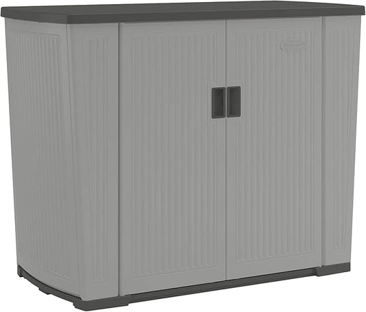 Suncast 130-Gallon Backyard Oasis Basic Unit Lockable Outdoor Storage Cabinet, Peppercorn, Made in the USA