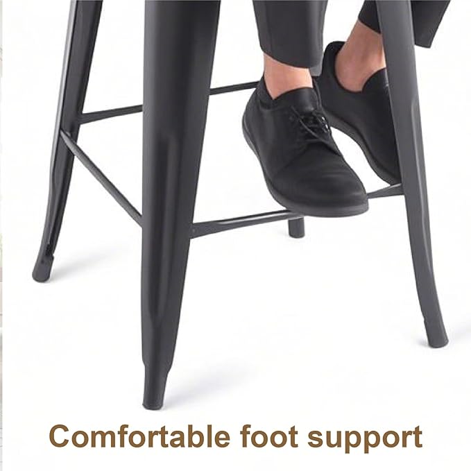 Stackable Metal Bar Stool Backless Indoor-Outdoor Counter Stools Fullmetal Dinning Chairs Set of 4 (Black, 30 Inch)