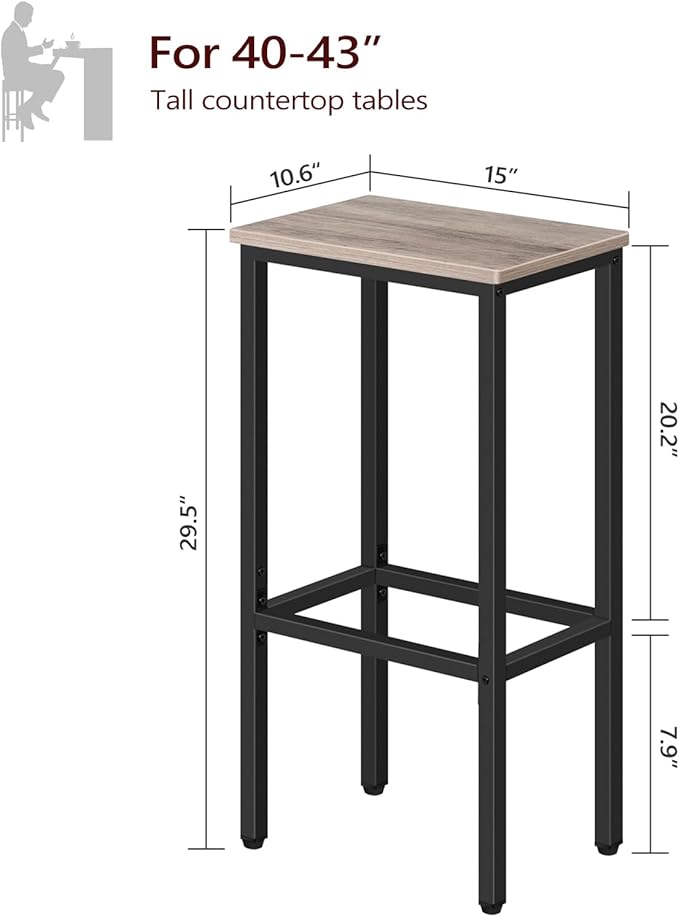 Set of 2 Bar Stools, 29.5" Tall Counter Bar Stools, Kitchen Breakfast Bar Chairs with Footrest, Rectangular Industrial Bar Chairs, for Dining Room, Greige and Black BAHG01701 (Pack of 4)