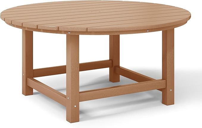 WestinTrends Malibu Low Outdoor HDPE Round Patio Coffee Table, Teak