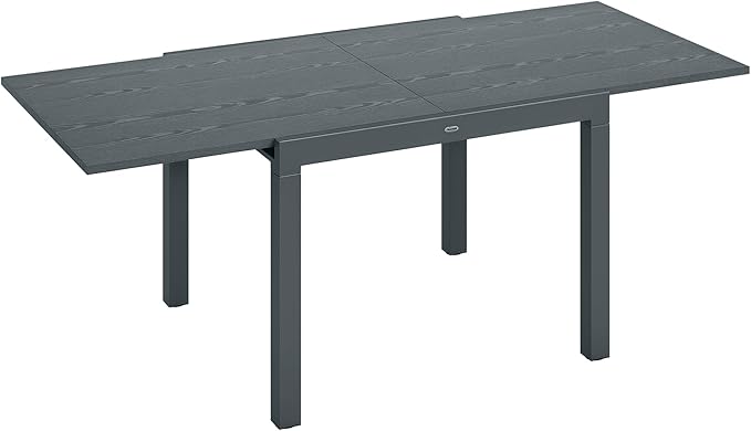 Outsunny Extendable Outdoor Dining Table, 41"- 83" Aluminum Frame Patio Table with Wood Effect Steel Top, Rectangle Expandable Patio Table for 6-8, Dark Gray