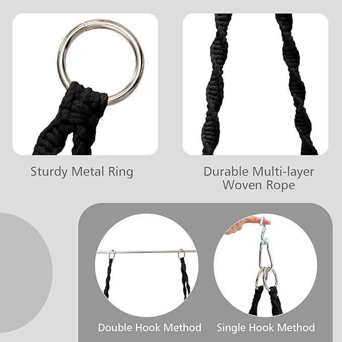 Giantex Hammock Chair Macrame Swing - Hanging Chair with Cushion and Hardware Kit, 330 LBS Weight Capacity, Indoor Swing for Hammock Stand, Patio, Balcony, Living Room Hammock Swing (Black)