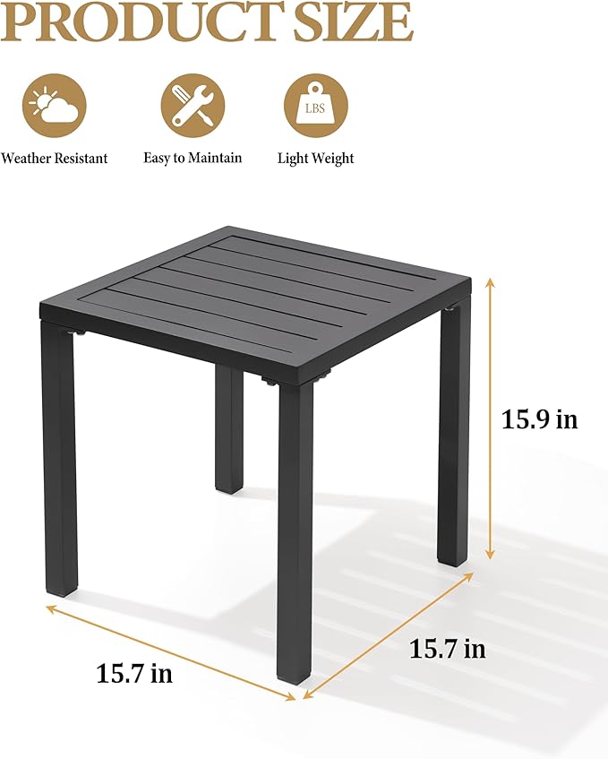 Crestlive Products Aluminum Outdoor Side Table Set of 2, Pool Lounge Chair Side Table, Weather Resistant Small Square Coffee End Table for Patio, Yard, Garden, Porch, Deck, Outdoor