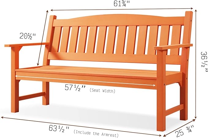 Psilvam 3-Person Outdoor Memorial Bench, All-Weather Poly Lumber Garden Bench, Rot-Resistant Outdoor Patio Bench for Park,Porch,and Church(Orange)