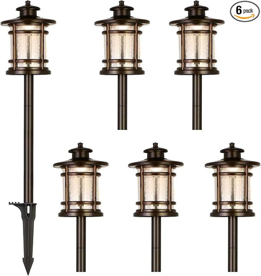 hykolity Low Voltage ORB LED Landscape Path Light W/Crackled Shade, 3.4W 155LM 12V-24V Wired Outdoor LED Walkway Light, Die-cast Aluminum Construction, 30-Watt Equivalent, 6 Pack