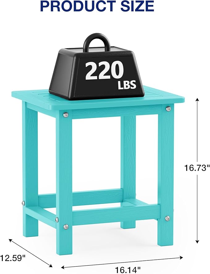 YEFU Outdoor Side Table for Patio: 16" HIPS Weather - Resistant Adirondack Tables - Waterproof Small Square End Tables for Backyard Living Room Bedroom - Indoor Outdoor Durable Table Aruba