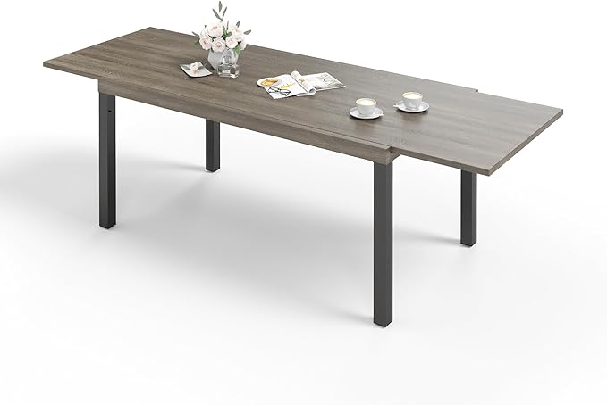 Sophia & William Expandable Patio Dining Table, Extra Large 99.2" L x 35.5" W Outdoor Dining Table for 6-10 Person Metal Rectangular Patio Table with E-Coating for Garden Porch Deck, Brown