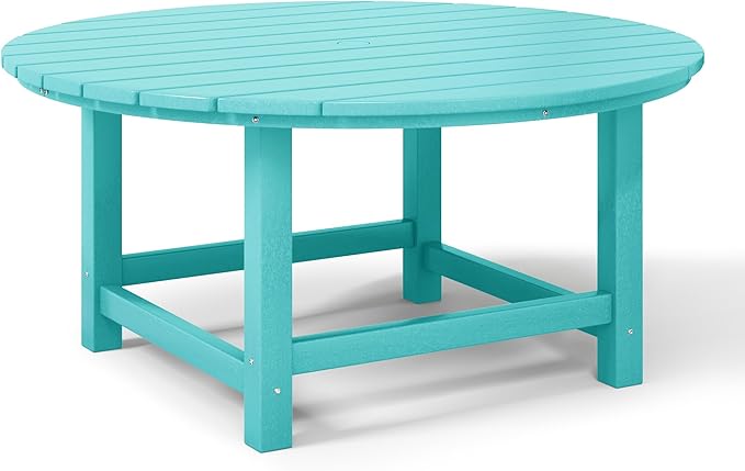 WestinTrends Malibu Low Outdoor HDPE Round Patio Coffee Table, Turquoise