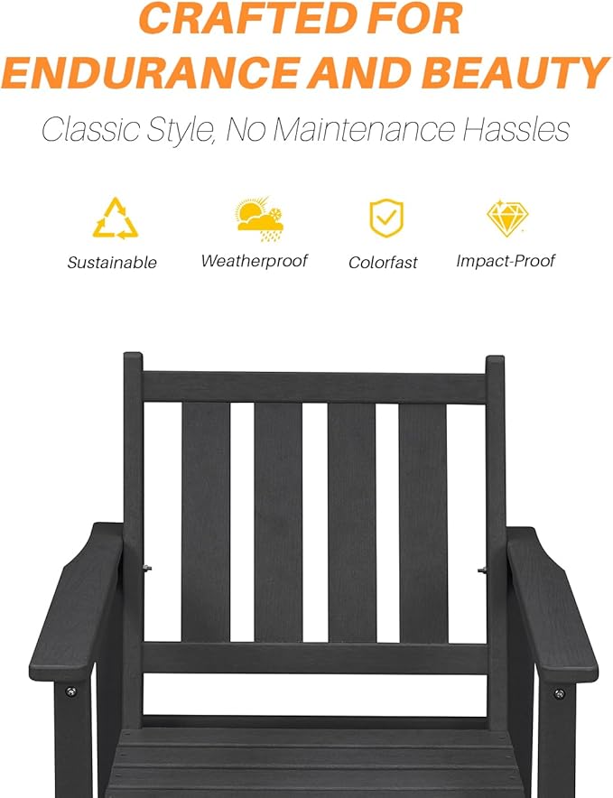 5-Piece HDPE Patio Dining Set, Outdoor Table and Chairs with Umbrella Hole, Modern Outdoor Dining Set for 4, HDPE Outdoor Patio Furniture Dining Sets for Deck, Poolside, Porch, Obsidian
