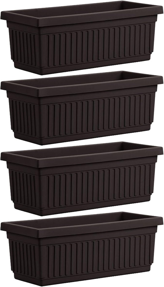 HC Companies 24 Inch Long Fluted Plastic Venetian Garden Window Container Planter Box for Flowers, Vegetables, or Succulents, Black (4 Pack)