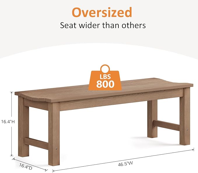 Outdoor Bench, 2-Person Patio Backless Bench Holds up to 800lbs, Weatherproof Garden Bench that Never Rot and Fade, Suit for Backyard, Porch, Patio, Deck and Entryway (Teak)