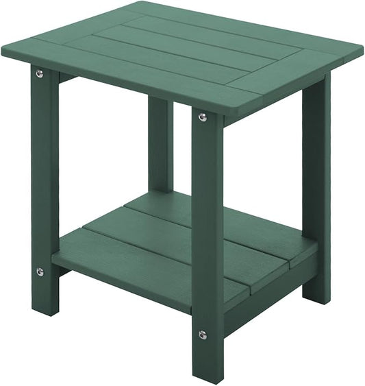 Double Adirondack Side Table Weather Resistant, Outdoor Rectangular End Table for Adirondack Chair, Dark Green