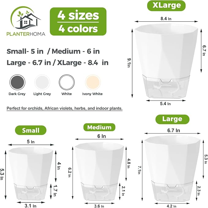 12 Pack Self Watering Pots for Indoor Plants, 5 Inches Self Watering Planters Small African Violet Self Watering Clear Pots for Plants Herb Orchid Flower Houseplant Pots, White