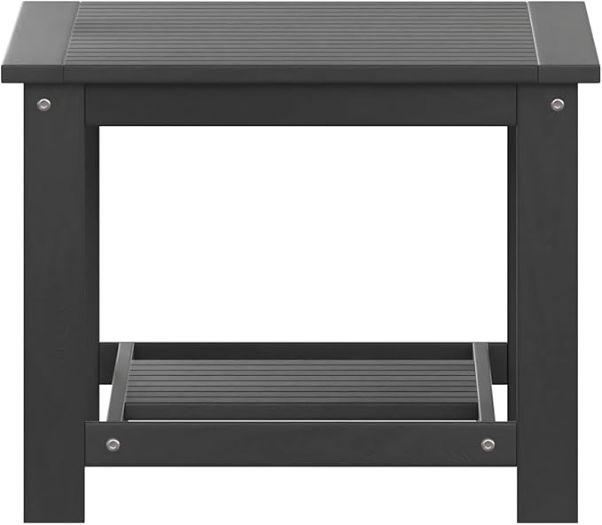 BizChair Two Tiered Commercial Grade Adirondack Coffee Table - Black Finish Poly Resin Wood - All-Weather - Slatted Shelf Design