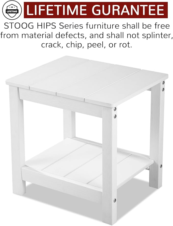 Stoog Outdoor & Indoor Side Table, Weather Resistant HIPS End Tables, for Backyard, Patio, Pool, Deck and Garden, White