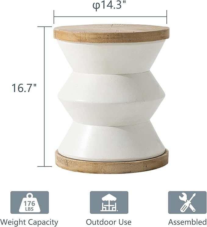 COSIEST Outdoor Side Table Set of 2, Round MgO Concrete Side Table, Patio End Table, Lightweight Concrete Accent Table with Rotund Base, Cylinder Top Plant Stand for Garden and Deck