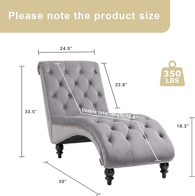 Chaise Lounge Indoor,Velvet Upholstered Lounge Chair Button-Tufted Armless Chair with Pillow, for Bedroom Living Room Office Modern Backrest Leisure Recliner Sleep Sofa,Gray