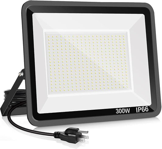 300W LED Flood Light Outdoor,2000W Equivalent 5000K Daylight White Super Bright FloodLight with Plug,43500LM IP66 Waterproof Commercial Lighting for Sports Fields,Counts,Arena,Stadium