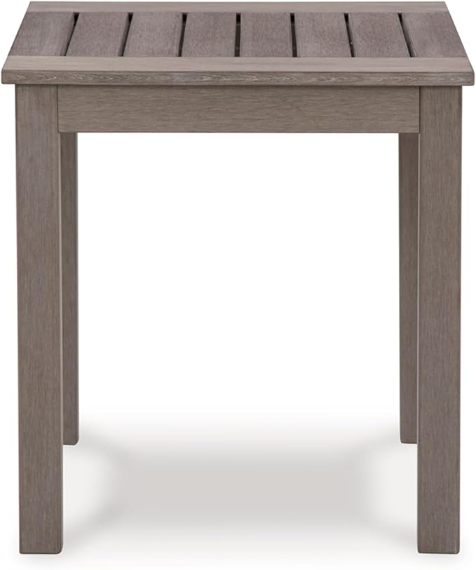 Signature Design by Ashley Hillside Barn Casual Outdoor Weatherwood Resin Polymer End Table with Slatted Tabletop, Brown