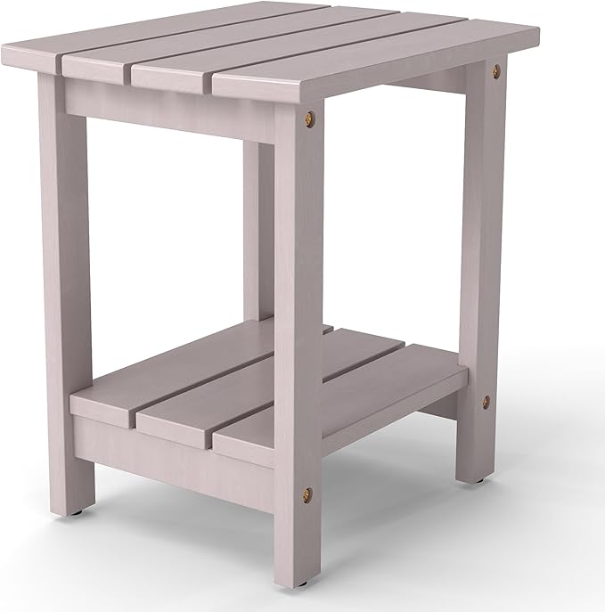 2-Tier Adirondack Side Table 17" with Double Shelf, Easy Assembly Solid Wood End Table,Outdoor & Indoor Small Table for Living Room,Patio, Poolside, Porch - Weather Resistant Concrete Grey