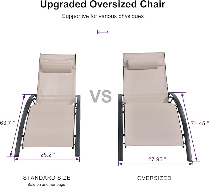 PURPLE LEAF Patio Oversized Chaise Lounge Chair Set with Side Table Pool Adjustable Recliner Chairs for Outside Beach Outdoor Sunbathing Tanning Poolside Lounges