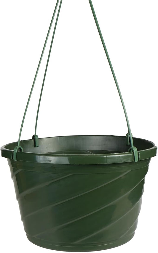 The HC Companies Euro Hanging Basket Planter Decorative 12-Inch Large Plastic Hanging Basket w/Swirl Design for Outdoor Plants | Green
