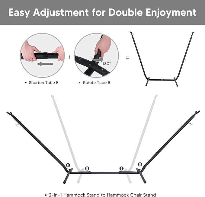 SUNCREAT 2-in-1 Hammocks Convertible Portable Double Hammock with Stand Included, Outdoor Hammock and Stand, Patented, Dark Grey with Tassel