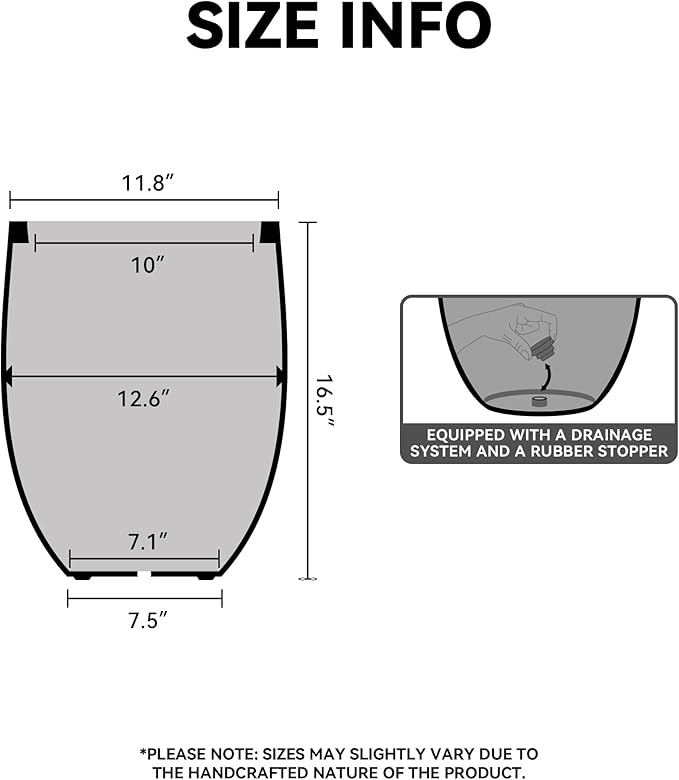 Kante 16.5 Inch Tall Concrete Planter, Large Indoor Outdoor Plant Pot with Drainage, Smooth White Finish with Painted Interior, Ideal for Porch, Home, Garden, Patio