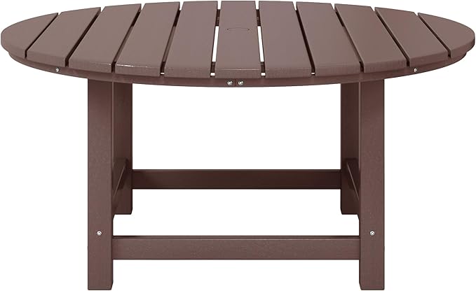 WestinTrends Malibu Low Outdoor HDPE Round Patio Coffee Table, Dark Brown