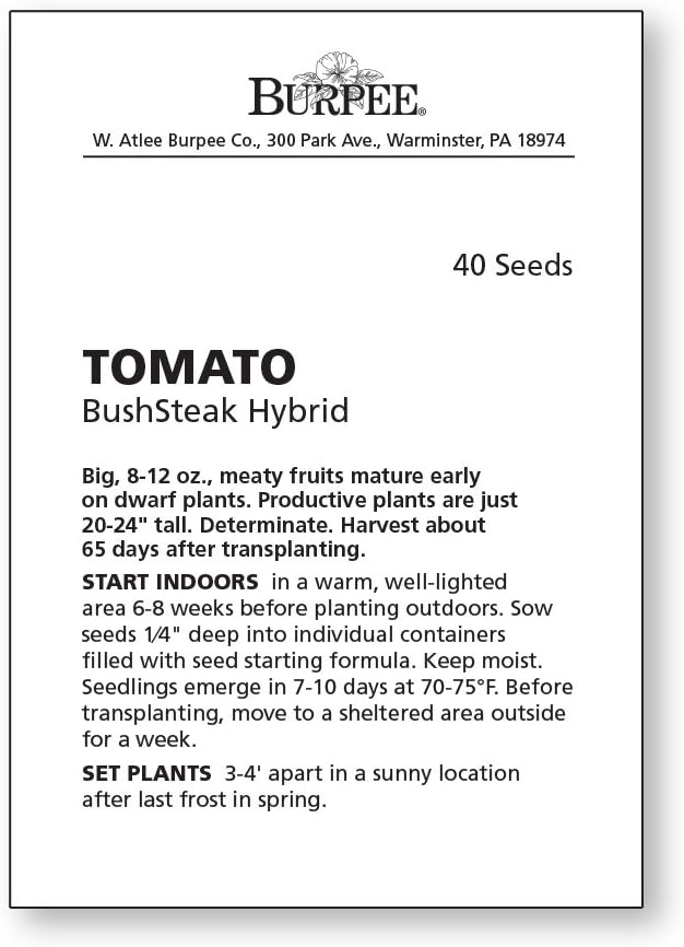 Burpee 'BushSteak' Hybrid, Red Beefsteak Slicing Tomato, 40 Non-GMO Seeds