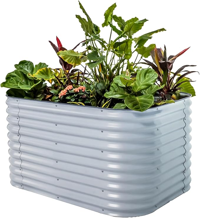 32" Extra Tall Raised Garden Bed Kits, 3.5 x 5 x 2.7ft Raised Planter Box Outdoor, 2 x 6.5 x 2.7ft Deep Root 6 in 1 Modular Metal Raised Beds for Gardening Vegetables Flowers Fruits - Sky Blue