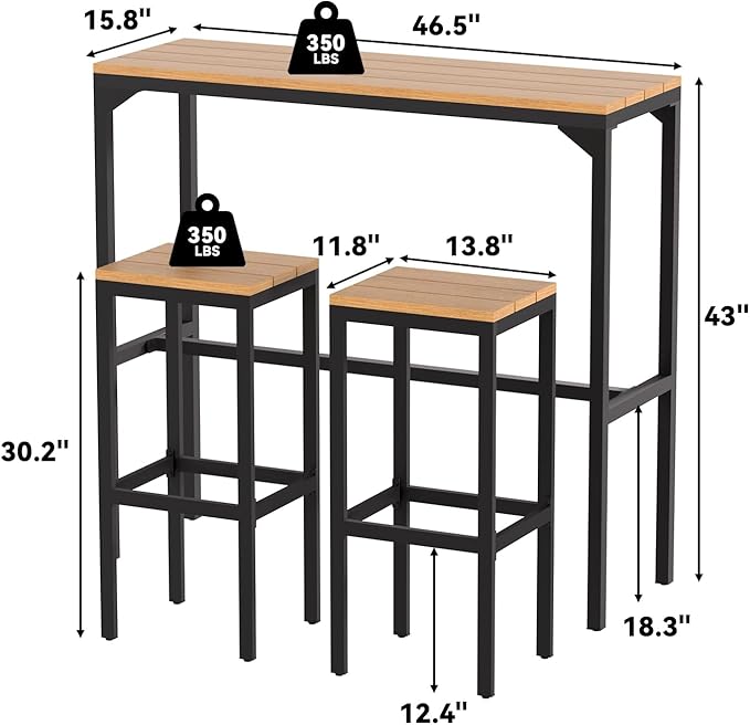 AECOJOY 6 Piece Patio Bar Set, Patio Bar Height Table and Chairs Set 47" Rectangular Pub Height Bar Table with 4 Bar Stools Patio Pub Bar Set for Balcony, Porch