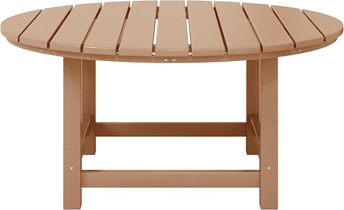 WestinTrends Malibu Low Outdoor HDPE Round Patio Coffee Table, Teak